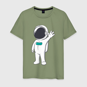 Мужская футболка хлопок с принтом Привет от космонавта , 100% хлопок | прямой крой, круглый вырез горловины, длина до линии бедер, слегка спущенное плечо. | Тематика изображения на принте: 
