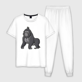 Мужская пижама хлопок с принтом Милая горилла , 100% хлопок | брюки и футболка прямого кроя, без карманов, на брюках мягкая резинка на поясе и по низу штанин
 | 