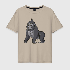 Мужская футболка хлопок Oversize с принтом Милая горилла , 100% хлопок | свободный крой, круглый ворот, “спинка” длиннее передней части | 