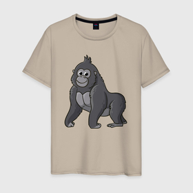 Мужская футболка хлопок с принтом Милая горилла , 100% хлопок | прямой крой, круглый вырез горловины, длина до линии бедер, слегка спущенное плечо. | 