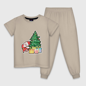 Детская пижама хлопок с принтом Котик Дед Мороз в Екатеринбурге, 100% хлопок |  брюки и футболка прямого кроя, без карманов, на брюках мягкая резинка на поясе и по низу штанин
 | 