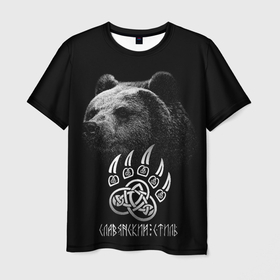 Мужская футболка 3D с принтом Медведь   славянский стиль в Курске, 100% полиэфир | прямой крой, круглый вырез горловины, длина до линии бедер | Тематика изображения на принте: 