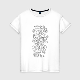 Женская футболка хлопок с принтом Дракон Хаку   Унесенные призраками , 100% хлопок | прямой крой, круглый вырез горловины, длина до линии бедер, слегка спущенное плечо | 