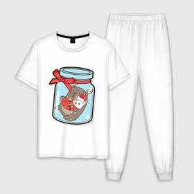 Мужская пижама хлопок с принтом Банка счастья в Тюмени, 100% хлопок | брюки и футболка прямого кроя, без карманов, на брюках мягкая резинка на поясе и по низу штанин
 | 