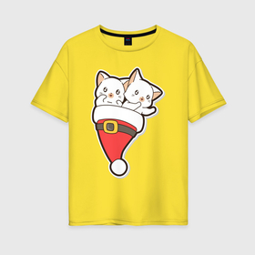 Женская футболка хлопок Oversize с принтом Вдвоем веселее с котиками в Тюмени, 100% хлопок | свободный крой, круглый ворот, спущенный рукав, длина до линии бедер
 | 