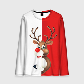 Мужской лонгслив 3D с принтом Christmas deer art в Тюмени, 100% полиэстер | длинные рукава, круглый вырез горловины, полуприлегающий силуэт | 