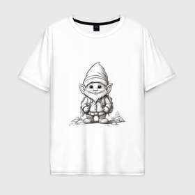 Мужская футболка хлопок Oversize с принтом Милый гномик в Тюмени, 100% хлопок | свободный крой, круглый ворот, “спинка” длиннее передней части | 