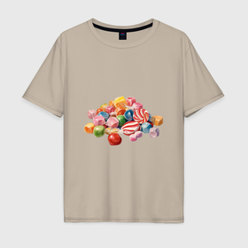 Мужская футболка хлопок Oversize с принтом Леденцы конфеты в Новосибирске, 100% хлопок | свободный крой, круглый ворот, “спинка” длиннее передней части | 