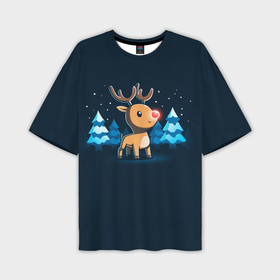 Мужская футболка oversize 3D с принтом Светящийся новогодний олень ,  |  | 