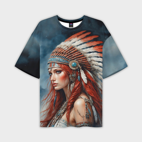 Мужская футболка oversize 3D с принтом Шаманка индейского племени в Белгороде,  |  | 