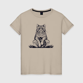 Женская футболка хлопок с принтом Cat chill , 100% хлопок | прямой крой, круглый вырез горловины, длина до линии бедер, слегка спущенное плечо | 