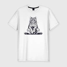 Мужская футболка хлопок Slim с принтом Cat chill в Кировске, 92% хлопок, 8% лайкра | приталенный силуэт, круглый вырез ворота, длина до линии бедра, короткий рукав | 