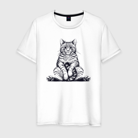Мужская футболка хлопок с принтом Cat chill , 100% хлопок | прямой крой, круглый вырез горловины, длина до линии бедер, слегка спущенное плечо. | 
