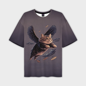 Мужская футболка oversize 3D с принтом Летающий котик ангел в Курске,  |  | 
