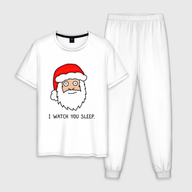 Мужская пижама хлопок с принтом Криповый Санта , 100% хлопок | брюки и футболка прямого кроя, без карманов, на брюках мягкая резинка на поясе и по низу штанин
 | 