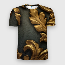 Мужская футболка 3D Slim с принтом Позолоченные узоры абстракт в Санкт-Петербурге, 100% полиэстер с улучшенными характеристиками | приталенный силуэт, круглая горловина, широкие плечи, сужается к линии бедра | 