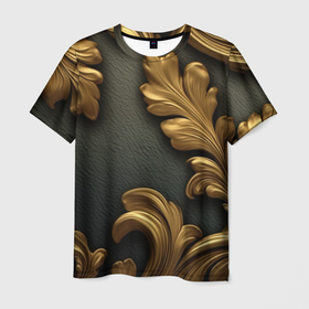 Мужская футболка 3D с принтом Позолоченные узоры абстракт в Санкт-Петербурге, 100% полиэфир | прямой крой, круглый вырез горловины, длина до линии бедер | Тематика изображения на принте: 