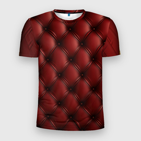 Мужская футболка 3D Slim с принтом Бордовая кожаная текстура в Курске, 100% полиэстер с улучшенными характеристиками | приталенный силуэт, круглая горловина, широкие плечи, сужается к линии бедра | 