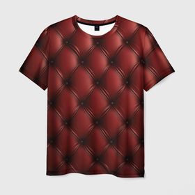 Мужская футболка 3D с принтом Бордовая кожаная текстура в Белгороде, 100% полиэфир | прямой крой, круглый вырез горловины, длина до линии бедер | 