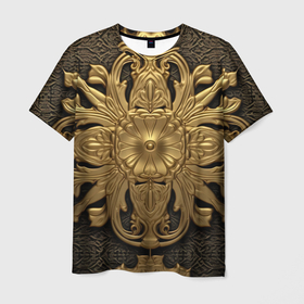 Мужская футболка 3D с принтом Золотой обстрактный  узор в Новосибирске, 100% полиэфир | прямой крой, круглый вырез горловины, длина до линии бедер | Тематика изображения на принте: 