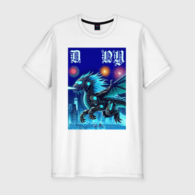Мужская футболка хлопок Slim с принтом Dragon new year   ai art в Курске, 92% хлопок, 8% лайкра | приталенный силуэт, круглый вырез ворота, длина до линии бедра, короткий рукав | Тематика изображения на принте: 