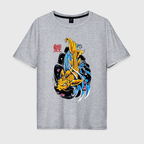 Мужская футболка хлопок Oversize с принтом Японский карп koi в Петрозаводске, 100% хлопок | свободный крой, круглый ворот, “спинка” длиннее передней части | Тематика изображения на принте: 