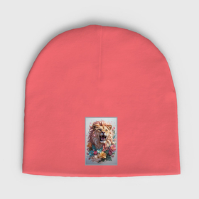 Мужская шапка демисезонная с принтом Лев король цветов ,  |  | Тематика изображения на принте: 