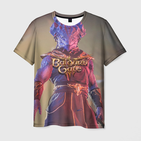 Мужская футболка 3D с принтом Baldurs Gate DragonBorn в Белгороде, 100% полиэфир | прямой крой, круглый вырез горловины, длина до линии бедер | 