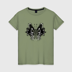 Женская футболка хлопок с принтом Чернильная бабочка в Курске, 100% хлопок | прямой крой, круглый вырез горловины, длина до линии бедер, слегка спущенное плечо | 