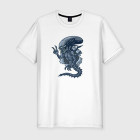 Мужская футболка хлопок Slim с принтом Чужой инопланетянин из порванной дыры в Кировске, 92% хлопок, 8% лайкра | приталенный силуэт, круглый вырез ворота, длина до линии бедра, короткий рукав | 