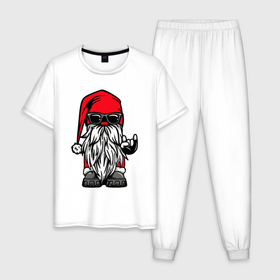 Мужская пижама хлопок с принтом Санта Клаус   гном в Екатеринбурге, 100% хлопок | брюки и футболка прямого кроя, без карманов, на брюках мягкая резинка на поясе и по низу штанин
 | Тематика изображения на принте: 