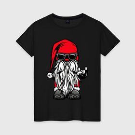 Женская футболка хлопок с принтом Санта Клаус   гном в Екатеринбурге, 100% хлопок | прямой крой, круглый вырез горловины, длина до линии бедер, слегка спущенное плечо | 