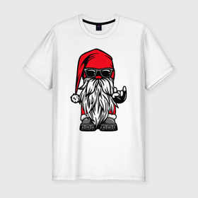 Мужская футболка хлопок Slim с принтом Санта Клаус   гном в Екатеринбурге, 92% хлопок, 8% лайкра | приталенный силуэт, круглый вырез ворота, длина до линии бедра, короткий рукав | Тематика изображения на принте: 