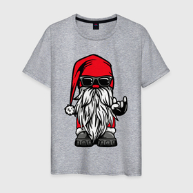 Мужская футболка хлопок с принтом Санта Клаус   гном в Екатеринбурге, 100% хлопок | прямой крой, круглый вырез горловины, длина до линии бедер, слегка спущенное плечо. | Тематика изображения на принте: 