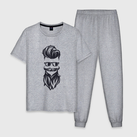 Мужская пижама хлопок с принтом Модный бородач в Санкт-Петербурге, 100% хлопок | брюки и футболка прямого кроя, без карманов, на брюках мягкая резинка на поясе и по низу штанин
 | 