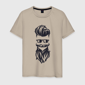 Мужская футболка хлопок с принтом Модный бородач в Санкт-Петербурге, 100% хлопок | прямой крой, круглый вырез горловины, длина до линии бедер, слегка спущенное плечо. | 
