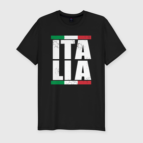 Мужская футболка хлопок Slim с принтом Italia в Тюмени, 92% хлопок, 8% лайкра | приталенный силуэт, круглый вырез ворота, длина до линии бедра, короткий рукав | 