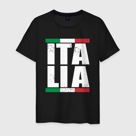 Мужская футболка хлопок с принтом Italia в Тюмени, 100% хлопок | прямой крой, круглый вырез горловины, длина до линии бедер, слегка спущенное плечо. | 