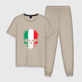 Мужская пижама хлопок с принтом Череп Италия в Курске, 100% хлопок | брюки и футболка прямого кроя, без карманов, на брюках мягкая резинка на поясе и по низу штанин
 | Тематика изображения на принте: 
