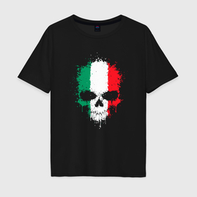 Мужская футболка хлопок Oversize с принтом Череп Италия в Тюмени, 100% хлопок | свободный крой, круглый ворот, “спинка” длиннее передней части | Тематика изображения на принте: 