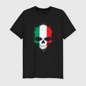 Мужская футболка хлопок Slim с принтом Череп Италия в Курске, 92% хлопок, 8% лайкра | приталенный силуэт, круглый вырез ворота, длина до линии бедра, короткий рукав | 