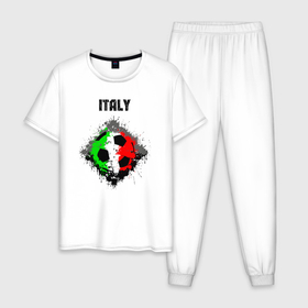 Мужская пижама хлопок с принтом Команда Италии в Тюмени, 100% хлопок | брюки и футболка прямого кроя, без карманов, на брюках мягкая резинка на поясе и по низу штанин
 | Тематика изображения на принте: 