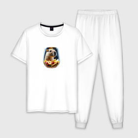Мужская пижама хлопок с принтом Капибара в стакане с фруктами в Тюмени, 100% хлопок | брюки и футболка прямого кроя, без карманов, на брюках мягкая резинка на поясе и по низу штанин
 | 