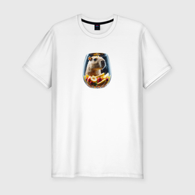Мужская футболка хлопок Slim с принтом Капибара в стакане с фруктами в Тюмени, 92% хлопок, 8% лайкра | приталенный силуэт, круглый вырез ворота, длина до линии бедра, короткий рукав | Тематика изображения на принте: 