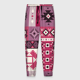 Мужские брюки 3D с принтом Этническая геометрия в розовой палитре в Санкт-Петербурге, 100% полиэстер | манжеты по низу, эластичный пояс регулируется шнурком, по бокам два кармана без застежек, внутренняя часть кармана из мелкой сетки | 