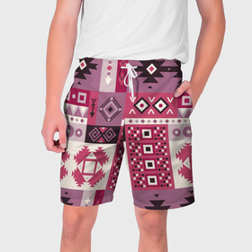 Мужские шорты 3D с принтом Этническая геометрия в розовой палитре в Белгороде,  полиэстер 100% | прямой крой, два кармана без застежек по бокам. Мягкая трикотажная резинка на поясе, внутри которой широкие завязки. Длина чуть выше колен | 
