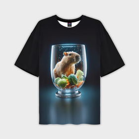 Мужская футболка oversize 3D с принтом Мини капибара сидит в стакане с овощами в Петрозаводске,  |  | 