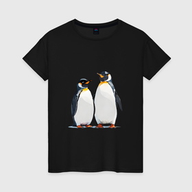 Женская футболка хлопок с принтом Друзья пингвины в Екатеринбурге, 100% хлопок | прямой крой, круглый вырез горловины, длина до линии бедер, слегка спущенное плечо | 