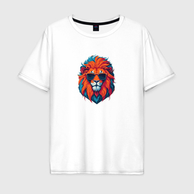 Мужская футболка хлопок Oversize с принтом Голова льва в солнечных очках , 100% хлопок | свободный крой, круглый ворот, “спинка” длиннее передней части | 