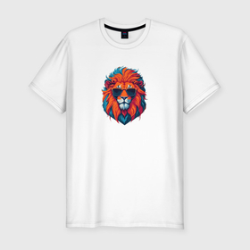 Мужская футболка хлопок Slim с принтом Голова льва в солнечных очках в Санкт-Петербурге, 92% хлопок, 8% лайкра | приталенный силуэт, круглый вырез ворота, длина до линии бедра, короткий рукав | Тематика изображения на принте: 
